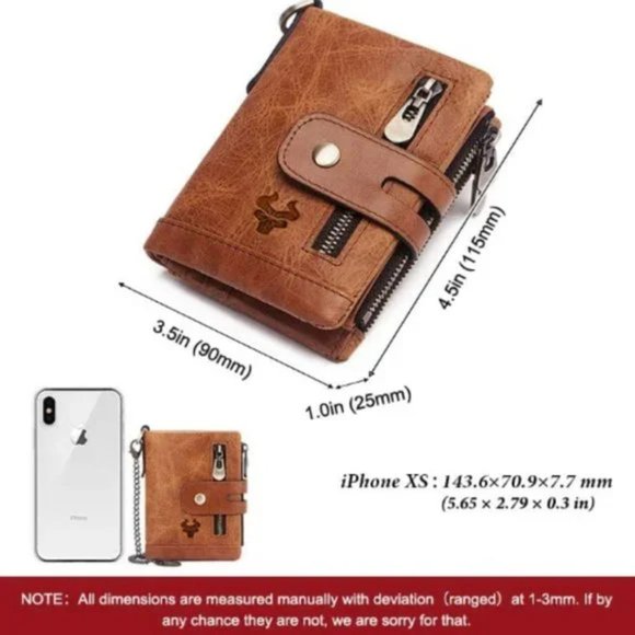 Men Wallet with Chain RFID Blocking Men's Genuine Leather Wallet Bifold Wallet - Picture 3 of 5